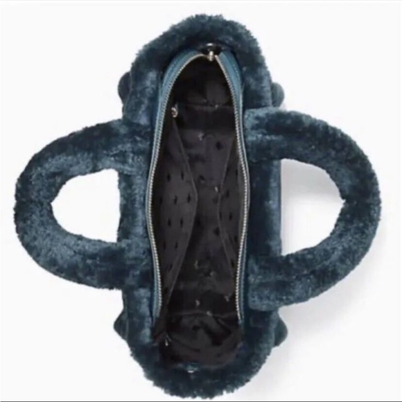 Kate Spade Ella Faux Shearling Large Tote Bag in Peacock Sapphire New With Tags - Picture 5 of 12